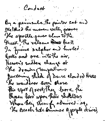 [Image: facsimile of Greenberg's handwritten manuscript version of the poem Conduct]