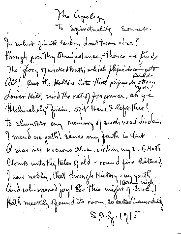 [Image: facsimile of Greenberg's handwritten manuscript version of the poem Spirituality]